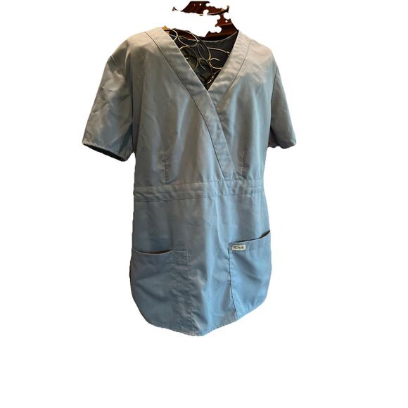 Grey's Anatomy Barco Mock Wrap Scrub Top 3 Pocket Ceil Blue Women's Medium - Picture 1 of 6